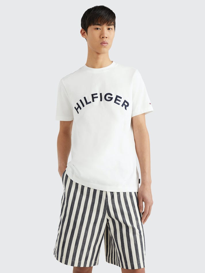 Tommy Hilfiger Logo Embroidery Men\'s T Shirts White | 6YnPqblxDYlF