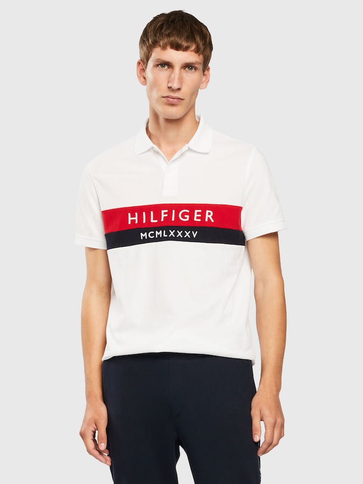 Tommy Hilfiger Logo Embroidery Regular Fit Men\'s Polo Shirts White | 5rzp3iYzGk5d