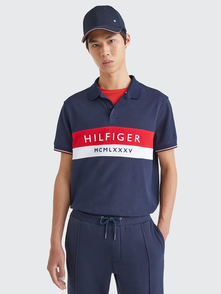 Tommy Hilfiger Logo Embroidery Regular Fit Men's Polo Shirts Blue | bhZLdxSYACPo