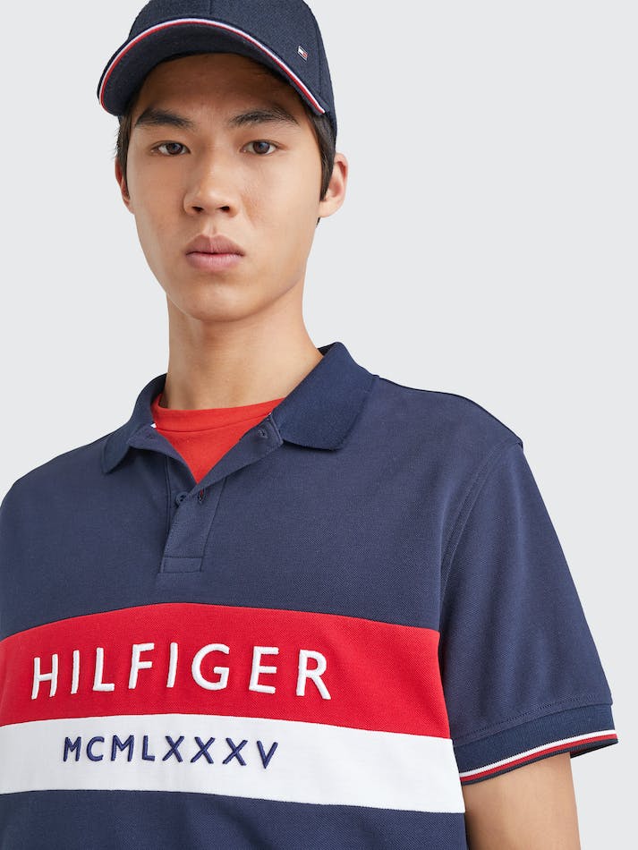 Tommy Hilfiger Logo Embroidery Regular Fit Men's Polo Shirts Blue | bhZLdxSYACPo