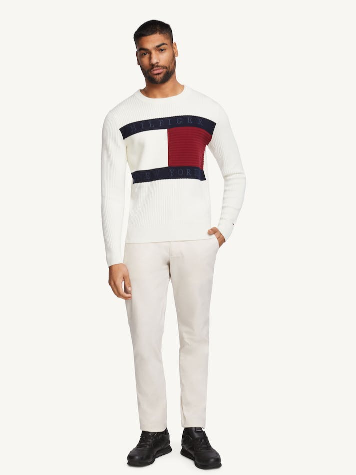 Tommy Hilfiger Logo Knit Men's Jumpers White / Red / White / Blue | 6tA5jeW2FPB8