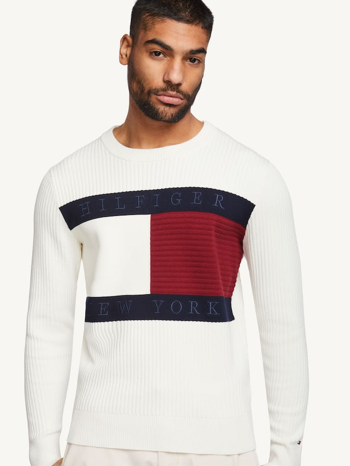 Tommy Hilfiger Logo Knit Men's Jumpers White / Red / White / Blue | 6tA5jeW2FPB8