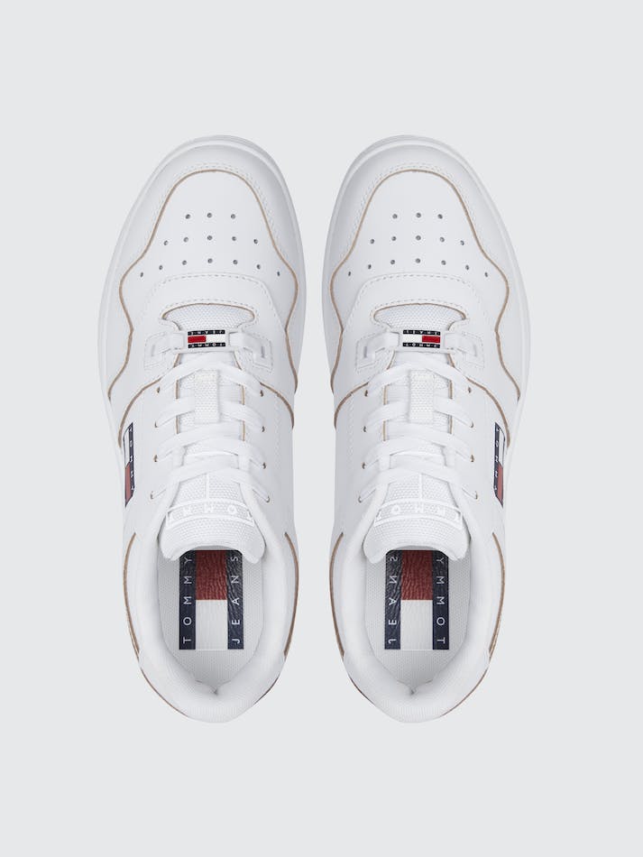 Tommy Hilfiger Logo Leather Basket Men's Sneakers White | 0HQLOq5boNxw