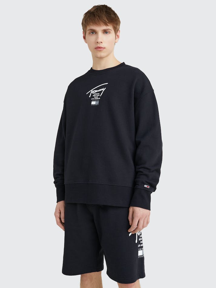 Tommy Hilfiger Logo Men's Sweatshirt Black | zDdG1uV10rmQ