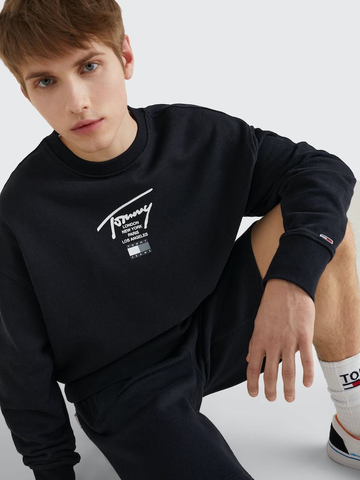 Tommy Hilfiger Logo Men's Sweatshirt Black | zDdG1uV10rmQ