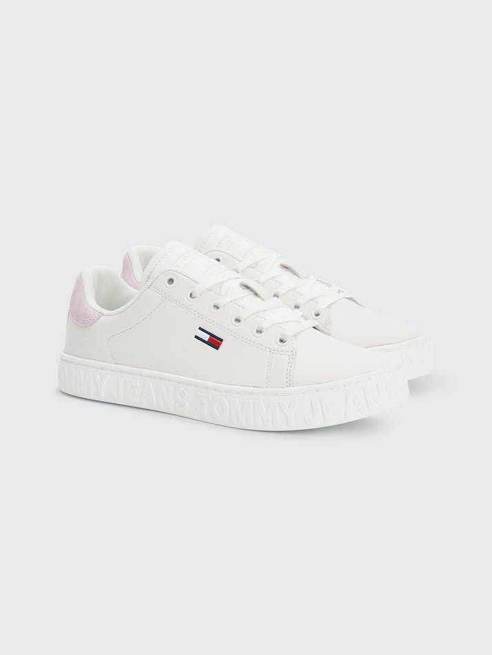 Tommy Hilfiger Logo Midsole Leather Low Top Women\'s Sneakers White | kFLC6UUbBo8y