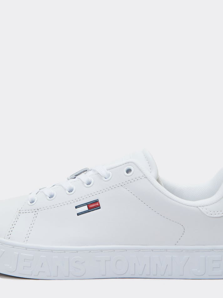 Tommy Jeans Logo Midsole Leather Women's Sneakers White | YxlRWCwHT9FW