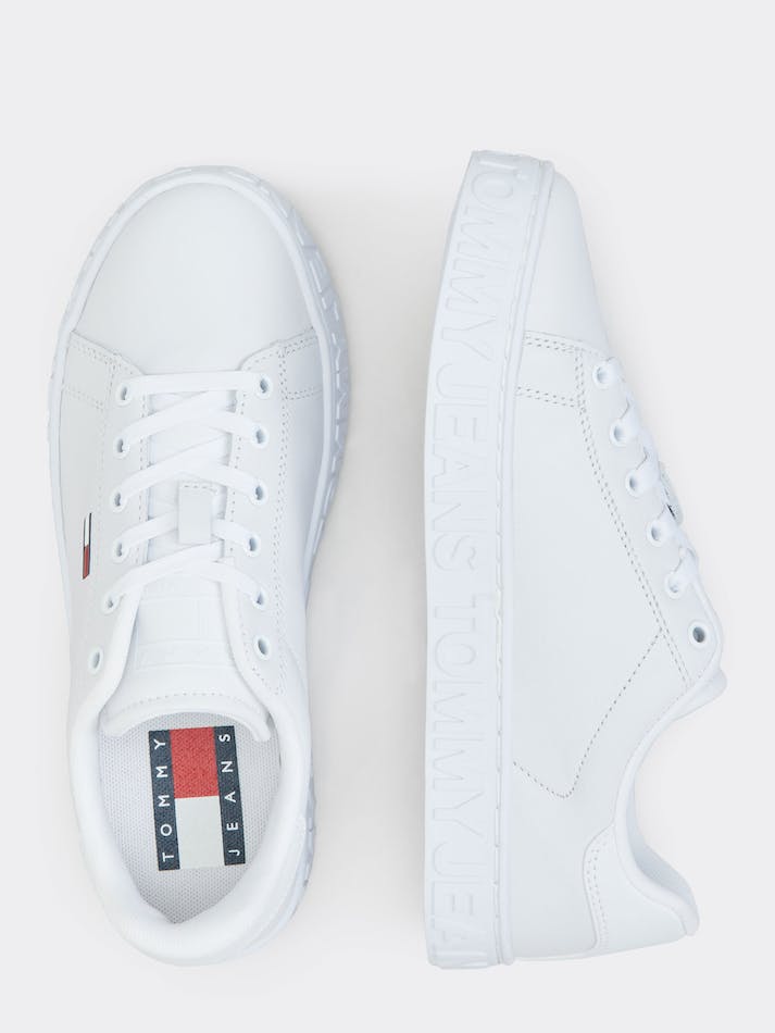 Tommy Jeans Logo Midsole Leather Women's Sneakers White | YxlRWCwHT9FW