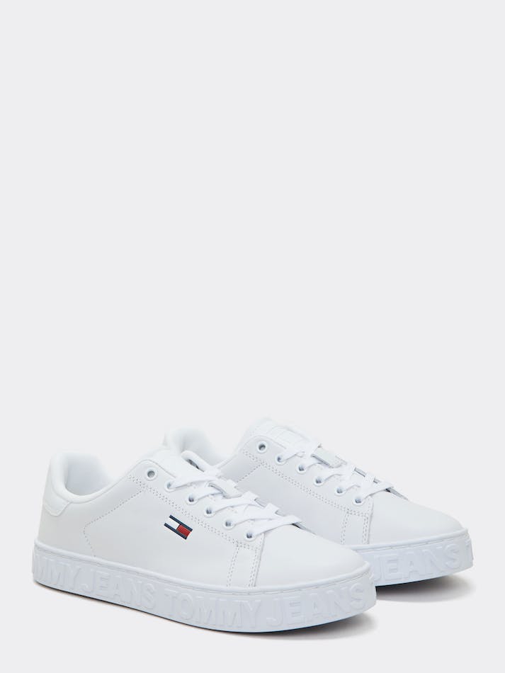 Tommy Jeans Logo Midsole Leather Women\'s Sneakers White | YxlRWCwHT9FW