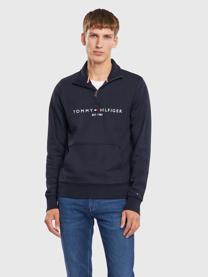 Tommy Hilfiger Logo Mockneck Men\'s Jumpers Blue | ay93kKCgCZ1K