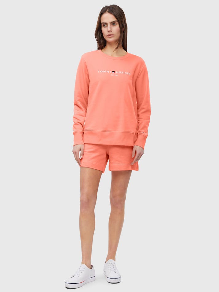 Tommy Hilfiger Logo Organic Cotton Crew Neck Women's Sweatshirt Coral | 27FvZFWIPkBf