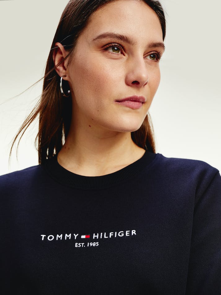 Tommy Hilfiger Logo Organic Cotton Crew Neck Women's Sweatshirt Blue | OBOyq3ta9DEb