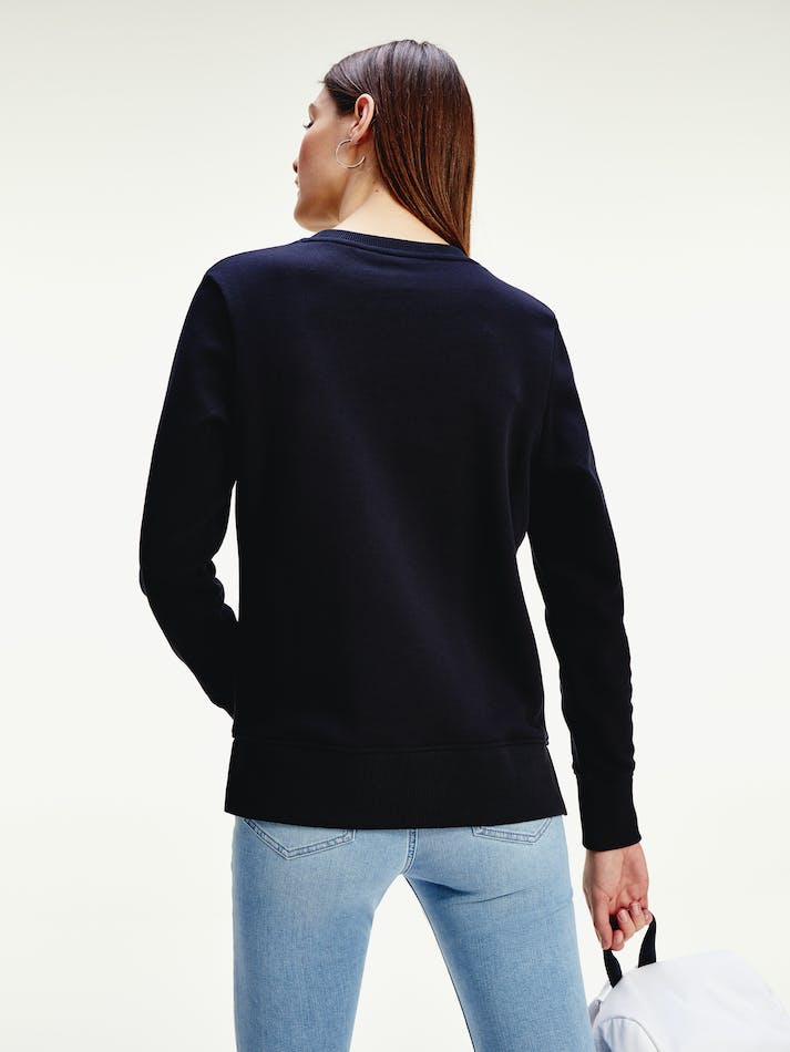 Tommy Hilfiger Logo Organic Cotton Crew Neck Women's Sweatshirt Blue | OBOyq3ta9DEb