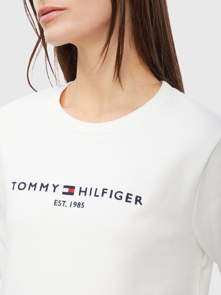 Tommy Hilfiger Logo Organic Cotton Crew Neck Women's Sweatshirt White | ZWxO6tg0TJQ2