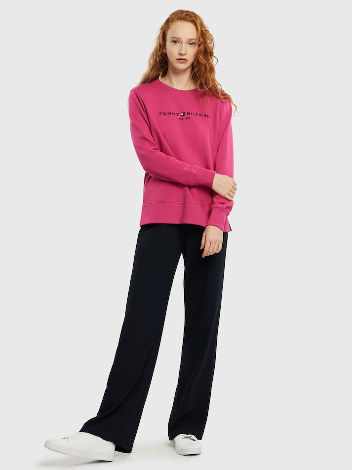 Tommy Hilfiger Logo Organic Cotton Crew Neck Women's Sweatshirt Pink | djgcCFNonPU7