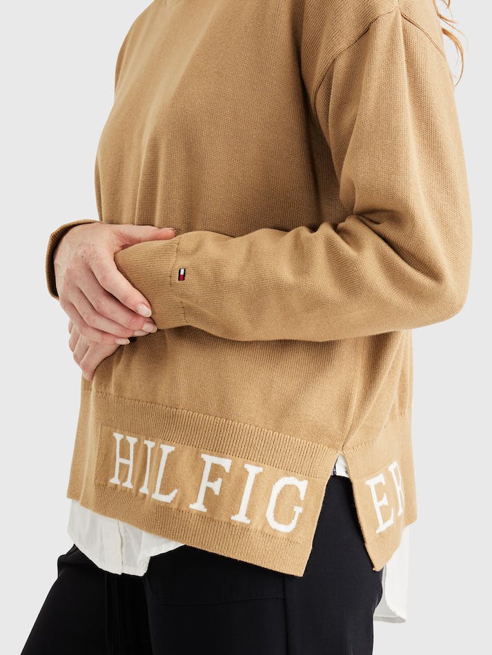 Tommy Hilfiger Logo Organic Cotton Women's Jumpers Khaki | AjxJrfiHhmXX