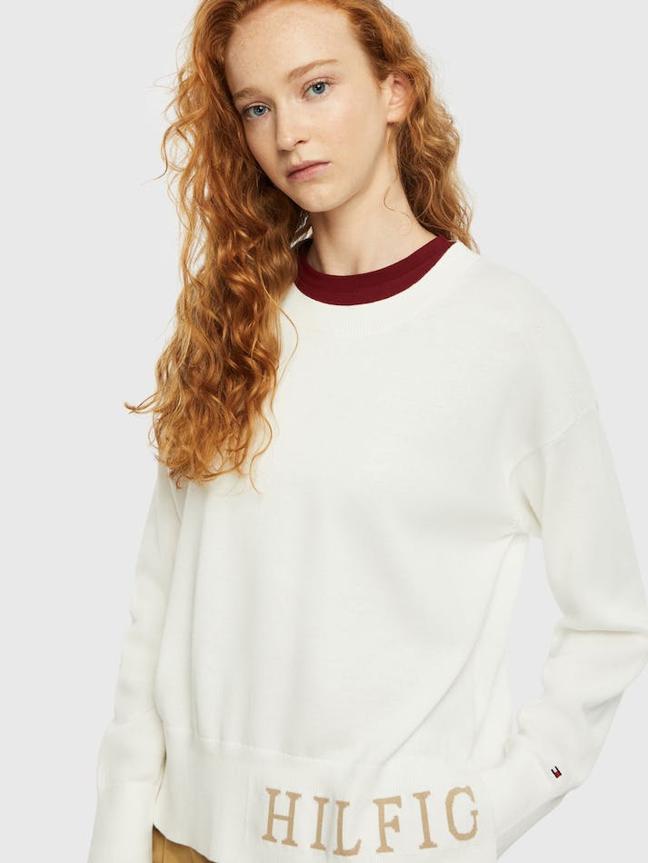 Tommy Hilfiger Logo Organic Cotton Women's Jumpers White | Uv44XgxiXC4h