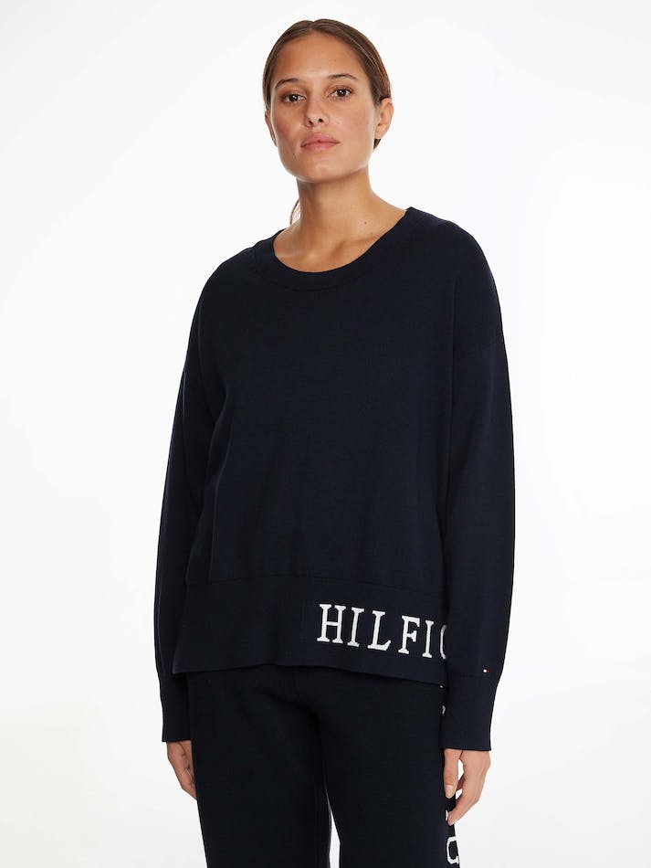 Tommy Hilfiger Logo Organic Cotton Women\'s Jumpers Blue | YDwwGLmwYDn2