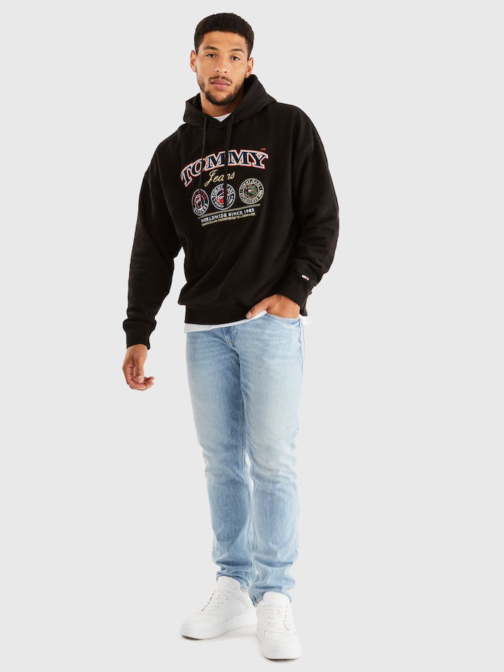 Tommy Jeans Logo Oversized Skater Men's Hoodie Black | JxDwjFUDQpYc