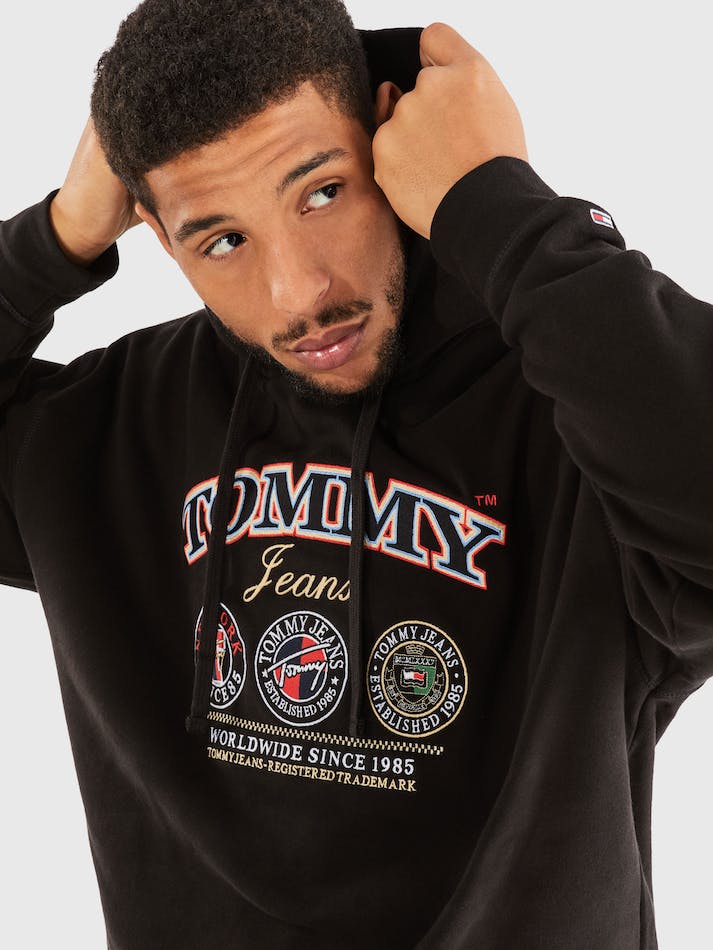 Tommy Jeans Logo Oversized Skater Men's Hoodie Black | JxDwjFUDQpYc