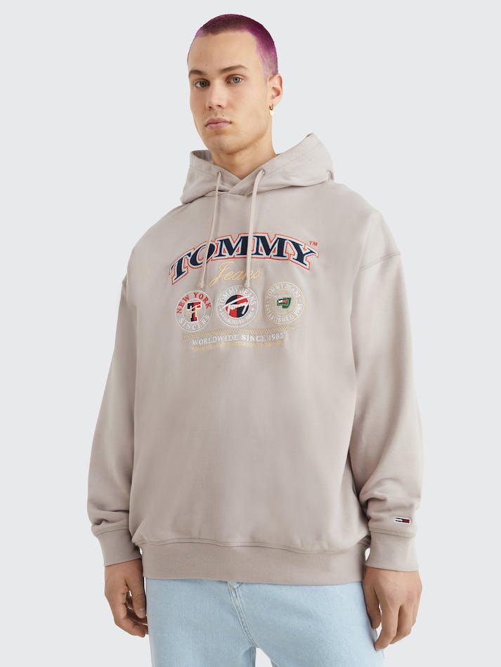 Tommy Jeans Logo Oversized Skater Men's Hoodie Grey | QeOmvEHAQuzZ