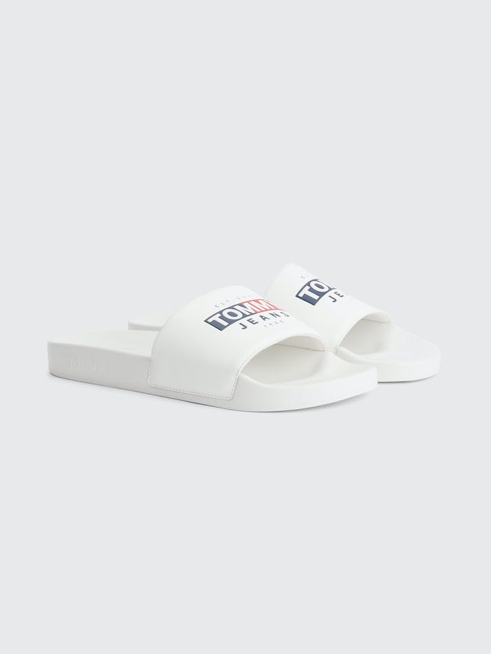 Tommy Hilfiger Logo Pool Men\'s Slides White | Me8A1XRmrO1F