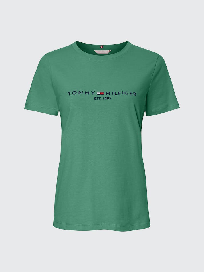 Tommy Hilfiger Logo Regular Fit Women's T Shirts Green | HOM1f7MTWoSh