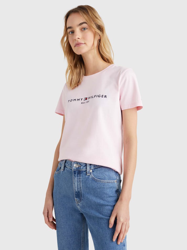 Tommy Hilfiger Logo Regular Fit Women's T Shirts Pink | KtFh5HtIDtKF