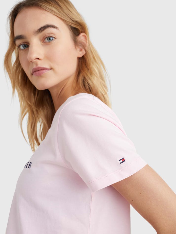 Tommy Hilfiger Logo Regular Fit Women's T Shirts Pink | KtFh5HtIDtKF