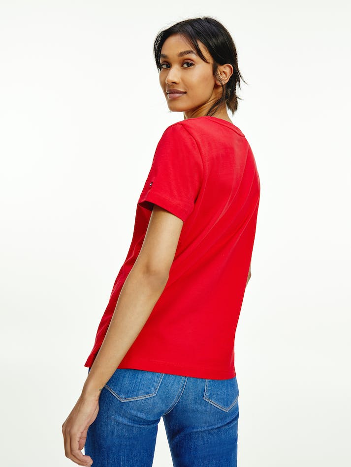 Tommy Hilfiger Logo Regular Fit Women's T Shirts Red | T8N1QDQQVz1w