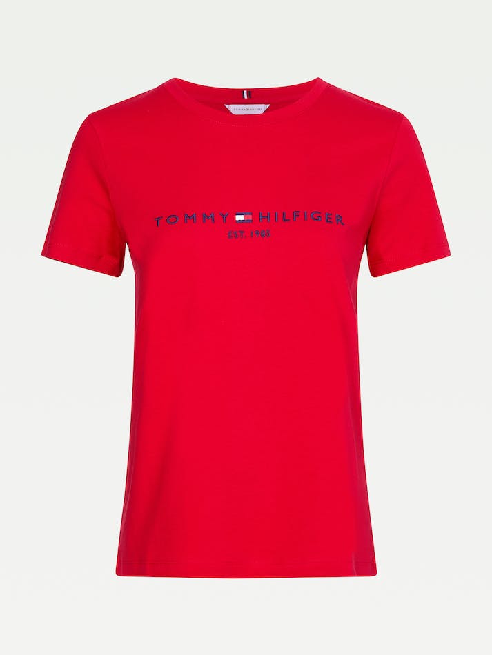 Tommy Hilfiger Logo Regular Fit Women's T Shirts Red | T8N1QDQQVz1w