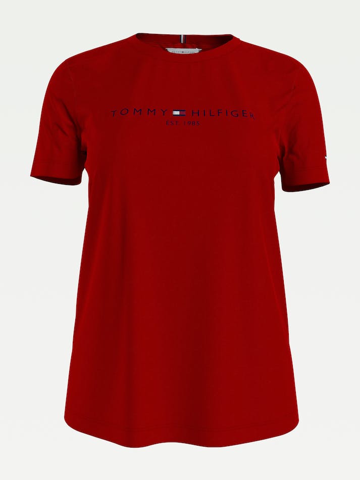 Tommy Hilfiger Logo Regular Fit Women's T Shirts Red | T8N1QDQQVz1w