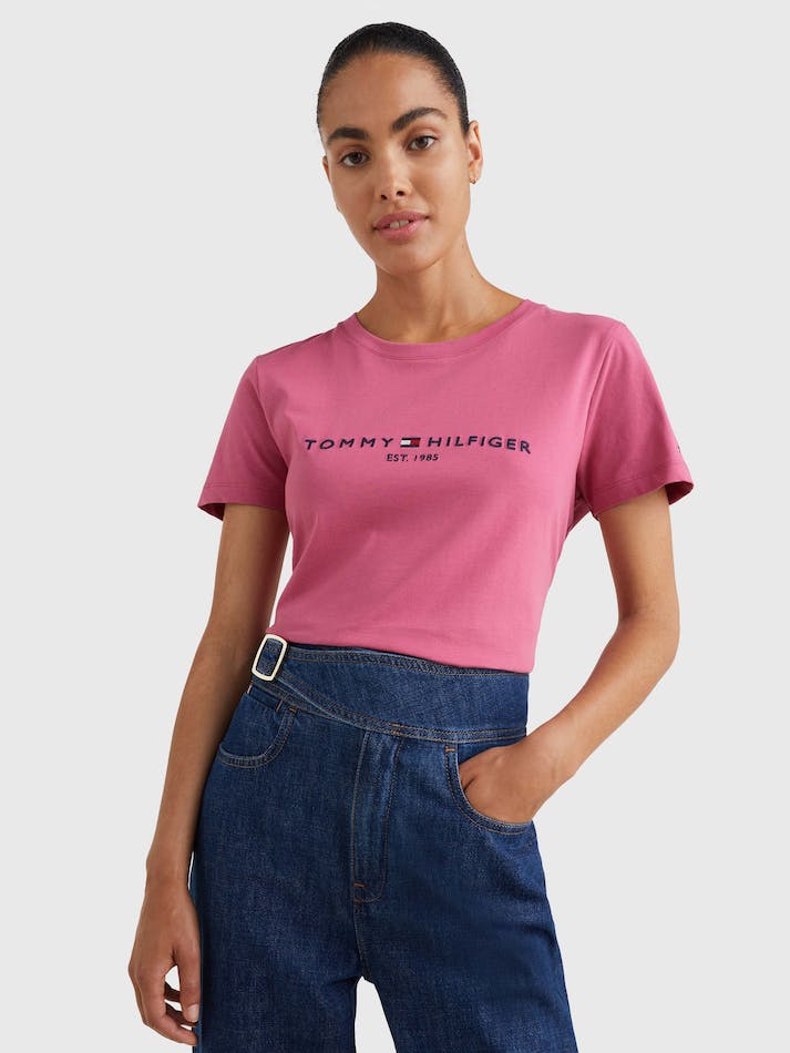 Tommy Hilfiger Logo Regular Fit Women's T Shirts Rose Red | gEy9dzN7odn1