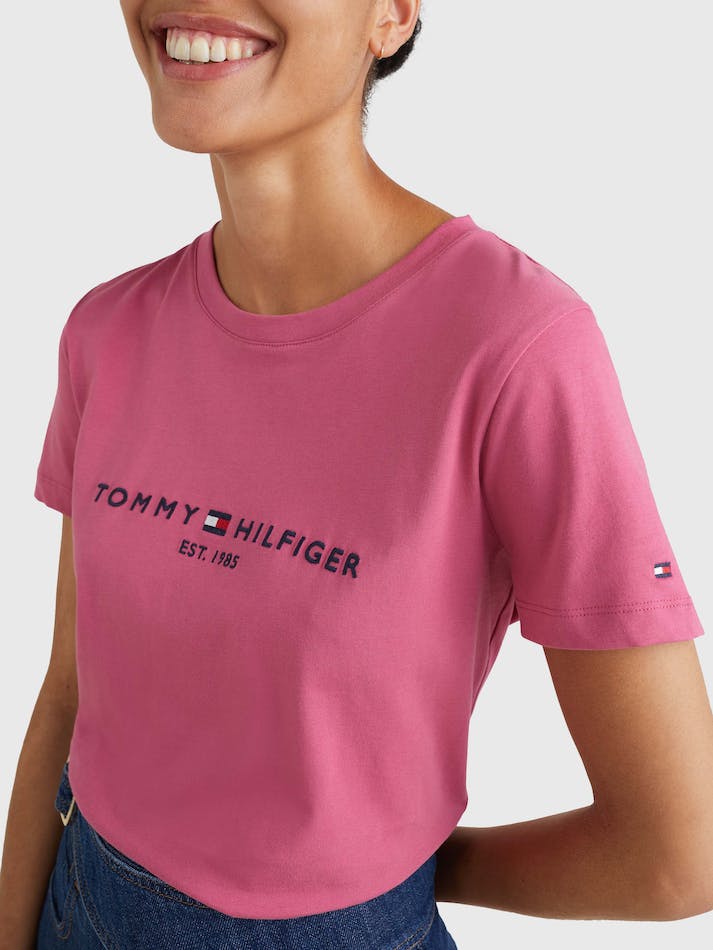 Tommy Hilfiger Logo Regular Fit Women's T Shirts Rose Red | gEy9dzN7odn1