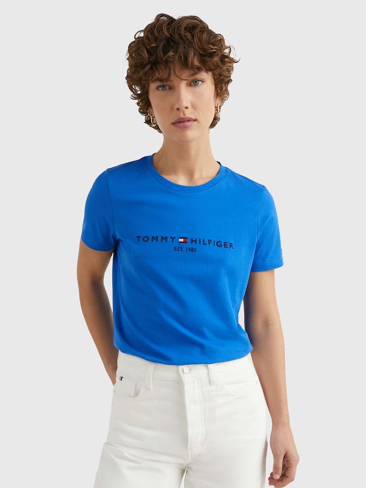 Tommy Hilfiger Logo Regular Fit Women's T Shirts Blue | wloft0qQcNui