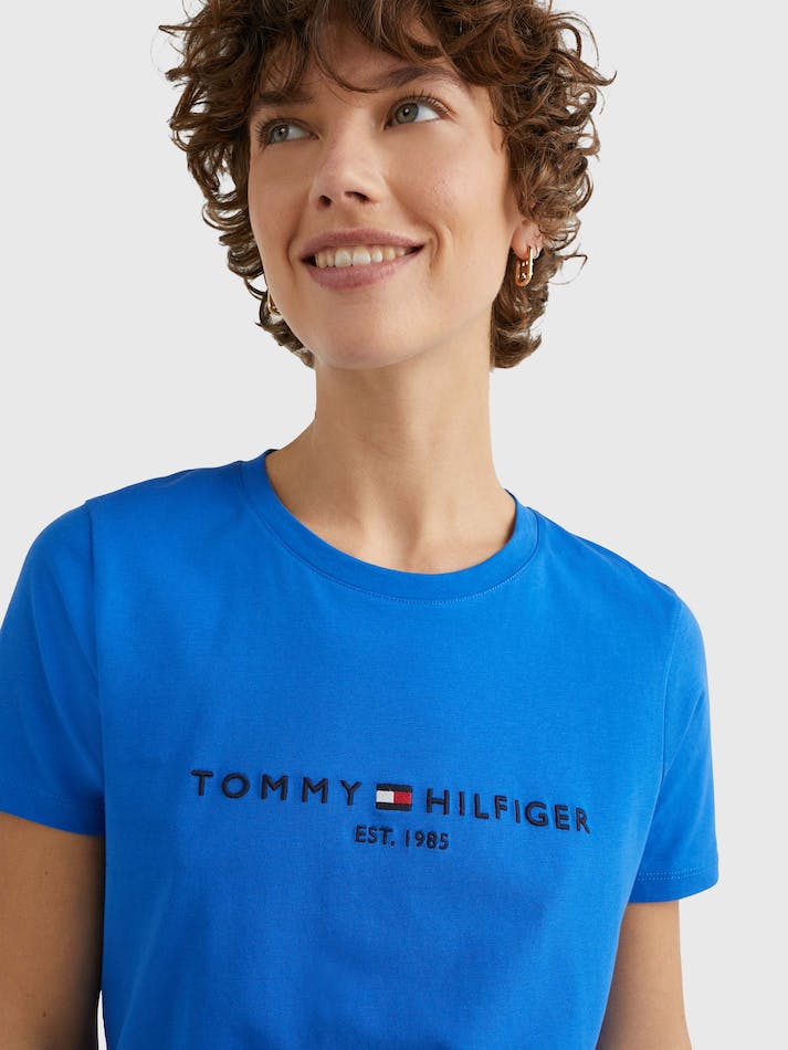 Tommy Hilfiger Logo Regular Fit Women's T Shirts Blue | wloft0qQcNui