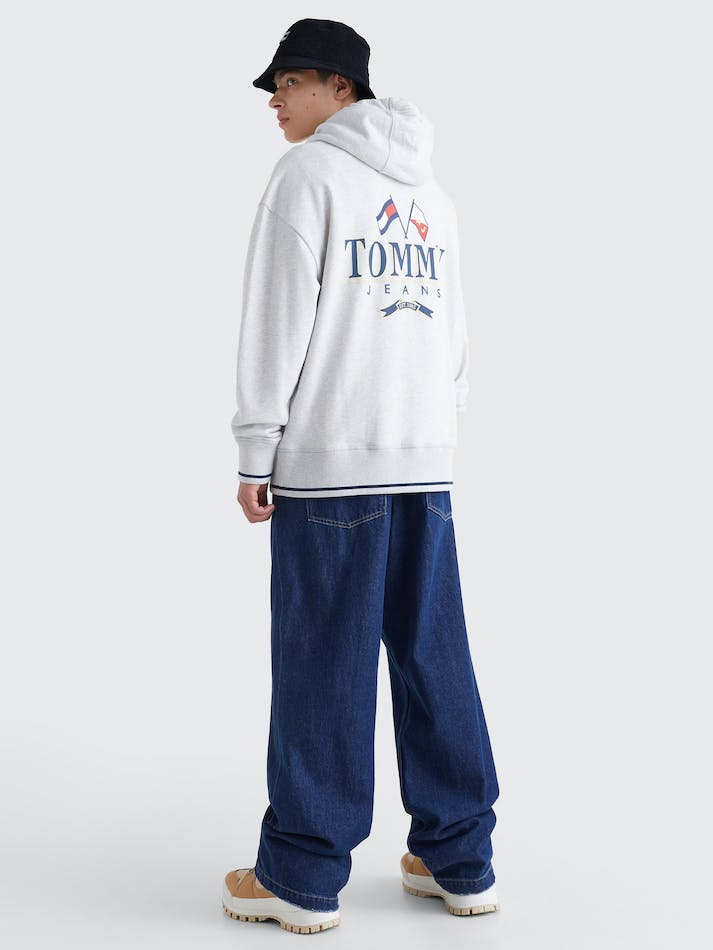 Tommy Jeans Logo Relaxed Fit Skater Men's Hoodie Silver Grey | 9n6JOLlTjauY