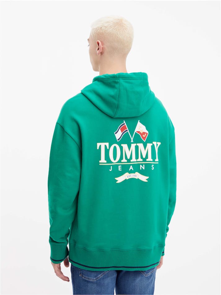 Tommy Jeans Logo Relaxed Fit Skater Men's Hoodie Green | URCWQEeKqvM4