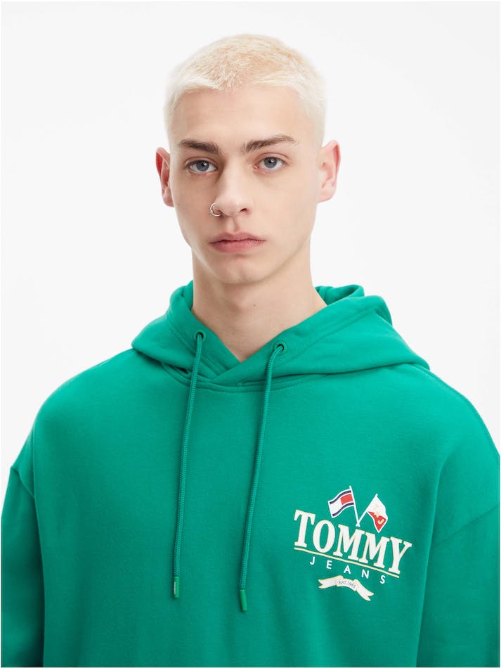 Tommy Jeans Logo Relaxed Fit Skater Men's Hoodie Green | URCWQEeKqvM4