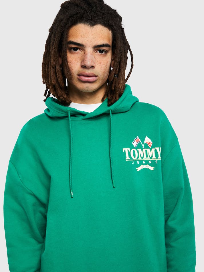 Tommy Jeans Logo Relaxed Fit Skater Men's Hoodie Green | URCWQEeKqvM4