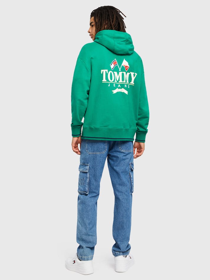 Tommy Jeans Logo Relaxed Fit Skater Men's Hoodie Green | URCWQEeKqvM4