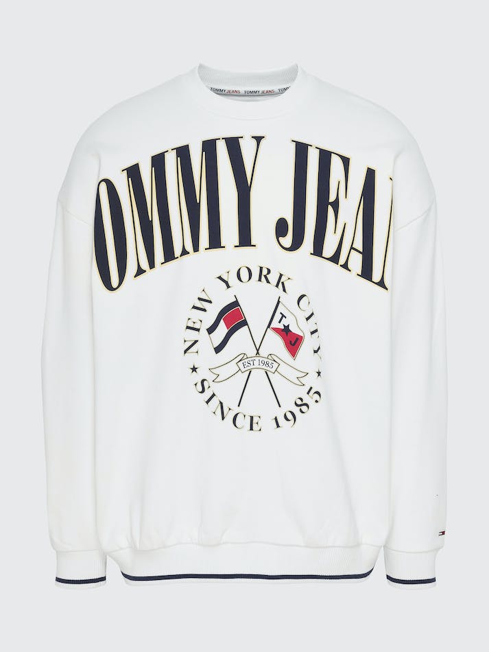 Tommy Jeans Logo Skater Men's Sweatshirt White | SFxdqZjuqlsb