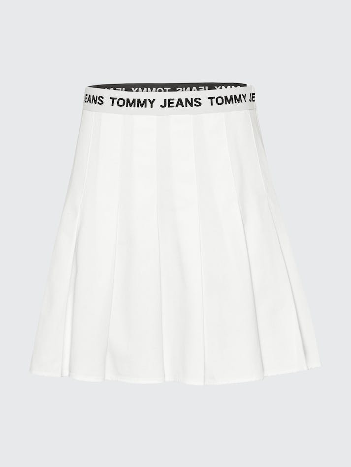 Tommy Jeans Logo Waistband Pleated Mini Women's Skirts White | Ol08Uxyz0dtg