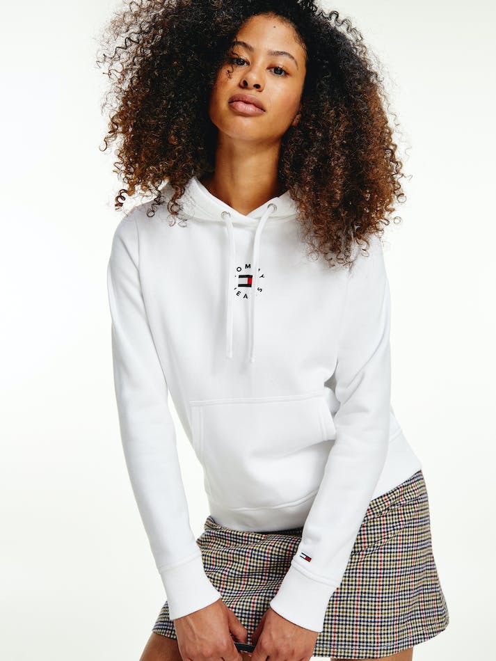 Tommy Hilfiger Logo Women\'s Hoodie White | hMunNGItUoFx