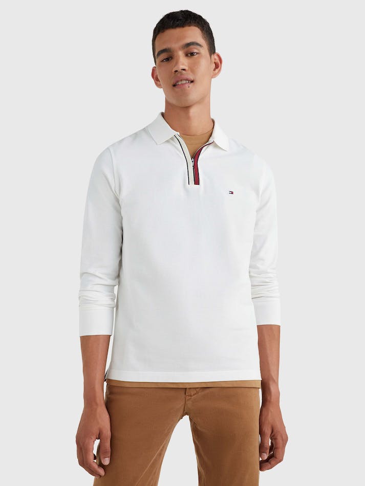 Tommy Hilfiger Long Sleeve Zip Regular Fit Men's Polo Shirts White | 7HTG23GP70dA