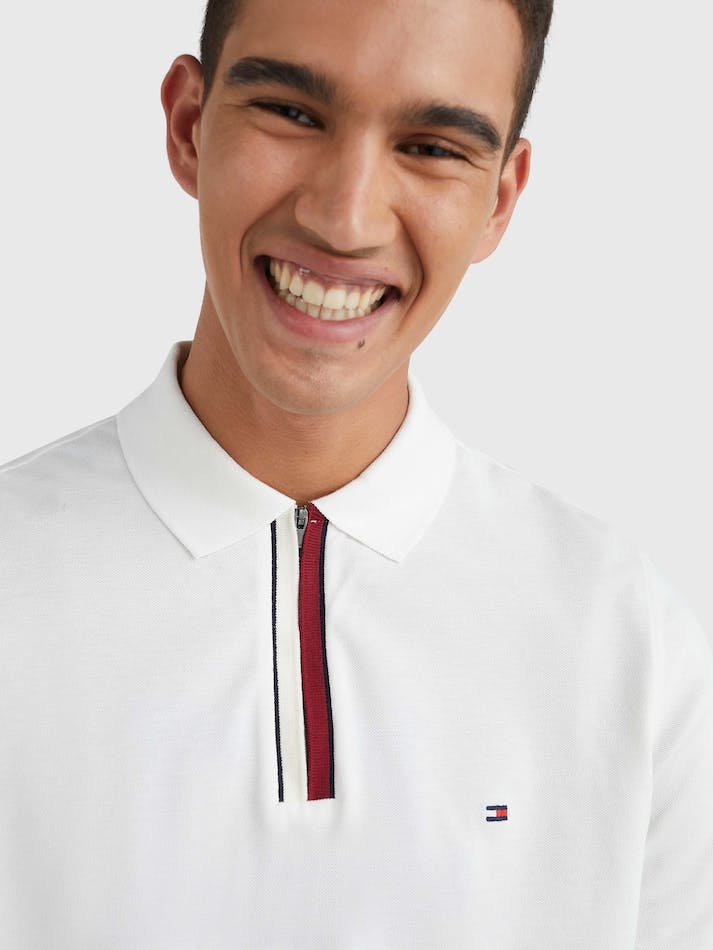 Tommy Hilfiger Long Sleeve Zip Regular Fit Men's Polo Shirts White | 7HTG23GP70dA