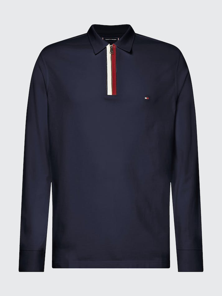 Tommy Hilfiger Long Sleeve Zip Regular Fit Men's Polo Shirts Blue | RoxBcDyPRo9j