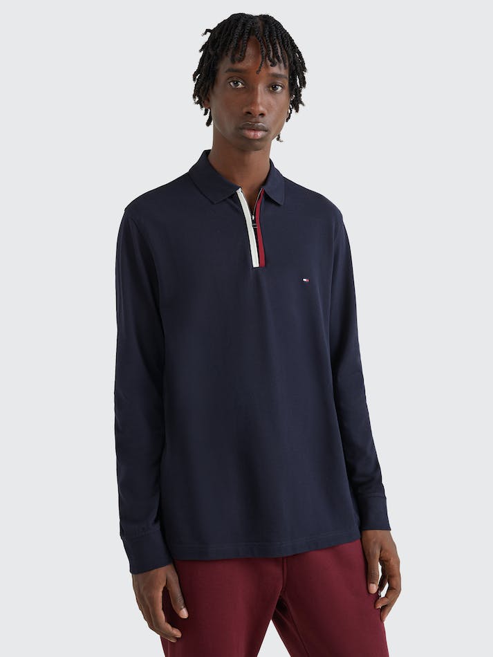 Tommy Hilfiger Long Sleeve Zip Regular Fit Men's Polo Shirts Blue | RoxBcDyPRo9j