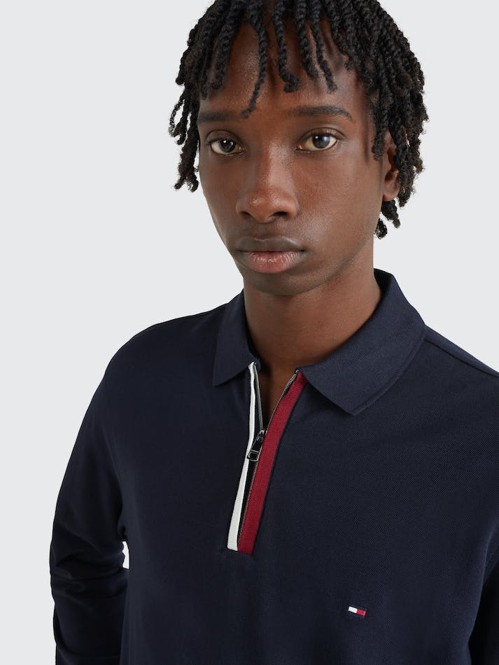 Tommy Hilfiger Long Sleeve Zip Regular Fit Men's Polo Shirts Blue | RoxBcDyPRo9j