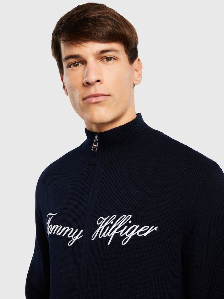 Tommy Hilfiger Lux Script Zip Men's Jackets Blue | pYCk3EDjY91b